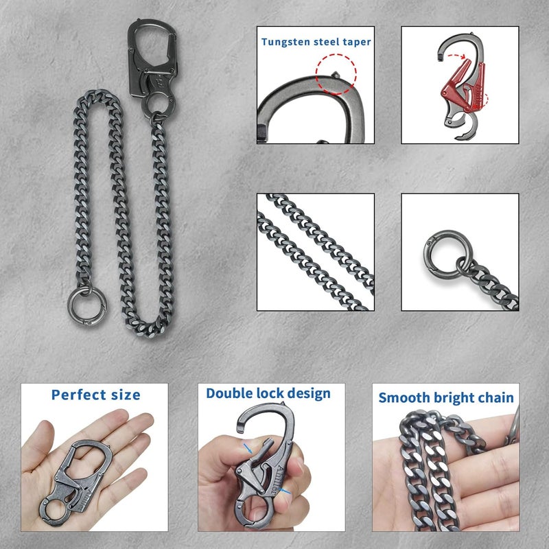 Ahiller Wallet Chain for Men, Lockable Carabiner with Tungsten Steel Taper, Heavy Duty Chain for Key Pocket Belt - Image 3